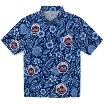 New York Mets Hawaiian Shirt - Crystal Foliage Blue