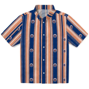 New York Mets Hawaiian Shirt - Distressed Stripes Blue Orange
