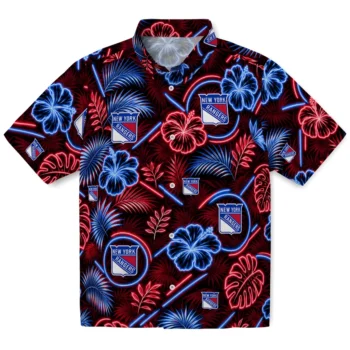 New York Rangers Hawaiian Shirt - Neon Florals Black
