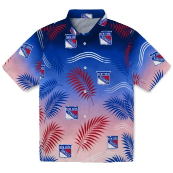 New York Rangers Hawaiian Shirt - Ombre Fronds Blue
