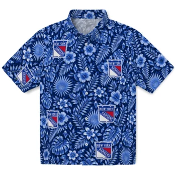 New York Rangers Hawaiian Shirt - Crystal Foliage Blue