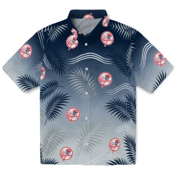 New York Yankees Hawaiian Shirt - Ombre Fronds Navy