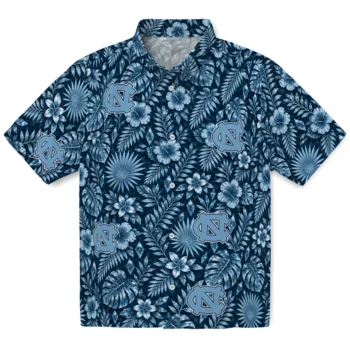 North Carolina Tar Heels Hawaiian Shirt - Crystal Foliage Light Blue