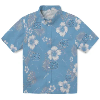 North Carolina Tar Heels Hawaiian Shirt - Hibiscus Monstera Light Blue