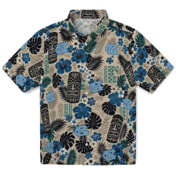 North Carolina Tar Heels Hawaiian Shirt - Tiki Masks Warm Beige