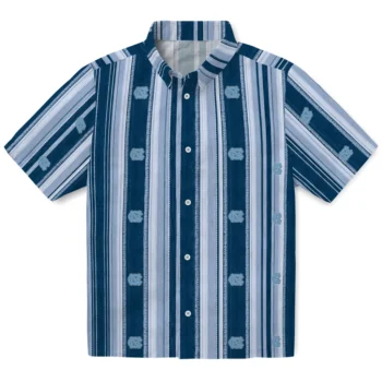 North Carolina Tar Heels Hawaiian Shirt - Distressed Stripes Light Blue Navy Blue