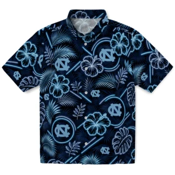 North Carolina Tar Heels Hawaiian Shirt - Neon Florals Black
