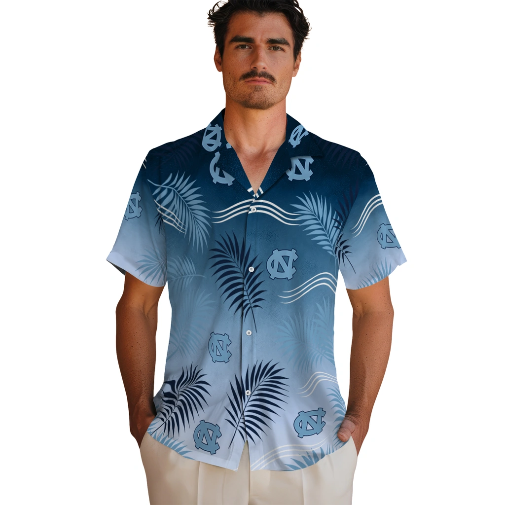 north-carolina-tar-heels-hawaiian-shirt-personalized-ombre-fronds-light-blue-fashion-forward.webp