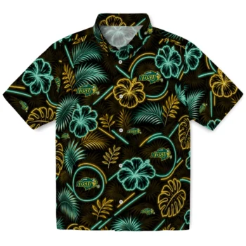 North Dakota State Bison Hawaiian Shirt - Neon Florals Black
