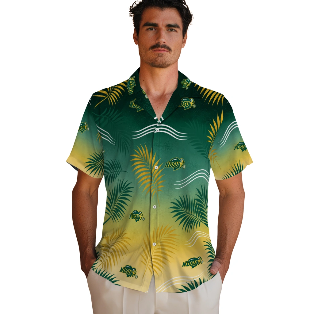 north-dakota-state-bison-hawaiian-shirt-custom-ombre-fronds-green-fashion-forward.webp