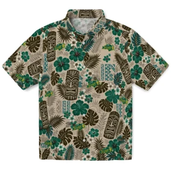 North Dakota State Bison Hawaiian Shirt - Tiki Masks Warm Beige