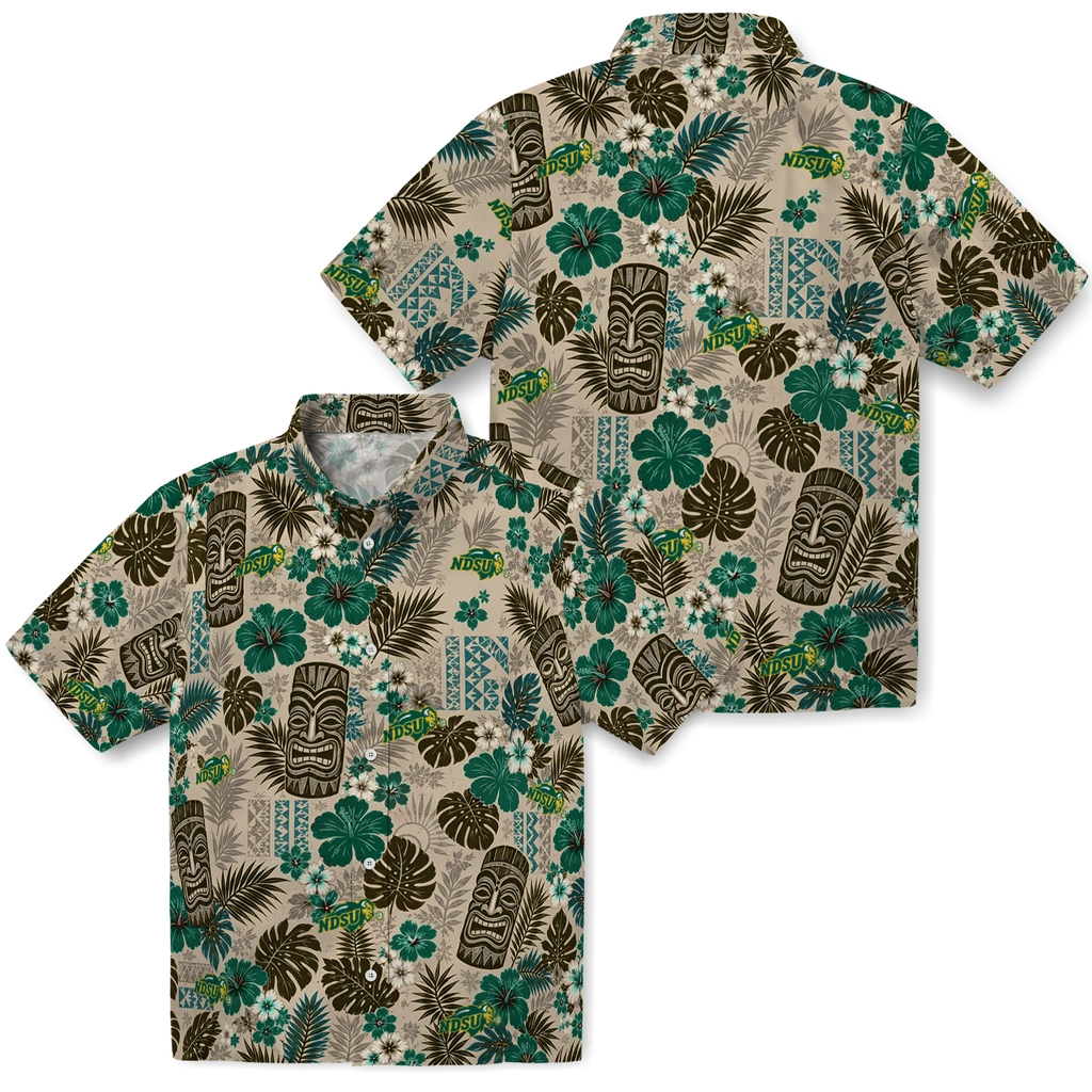 north-dakota-state-bison-hawaiian-shirt-customized-tiki-masks-warm-beige-high-quality.webp