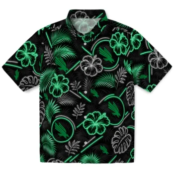 North Texas Mean Green Hawaiian Shirt - Neon Florals Black