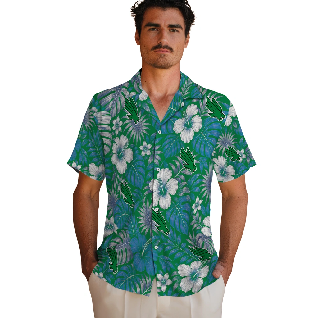 north-texas-mean-green-hawaiian-shirt-customized-hibiscus-monstera-green-fashion-forward.webp