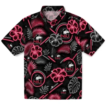 Northern Illinois Huskies Hawaiian Shirt - Neon Florals Black