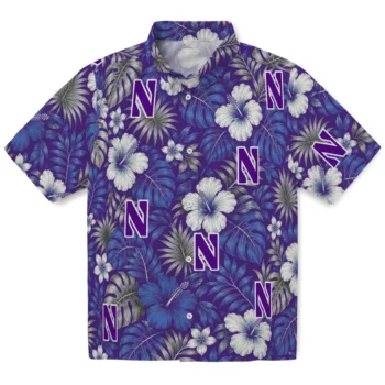 Northwestern Wildcats Hawaiian Shirt - Hibiscus Monstera Purple