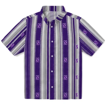 Northwestern Wildcats Hawaiian Shirt - Distressed Stripes Purple White