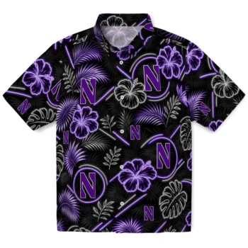 Northwestern Wildcats Hawaiian Shirt - Neon Florals Black