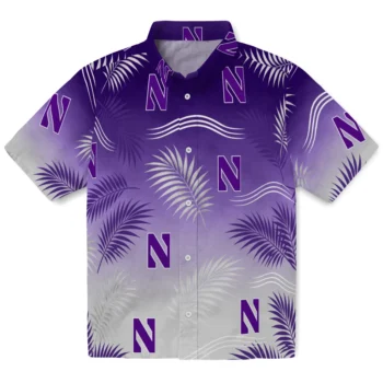 Northwestern Wildcats Hawaiian Shirt - Ombre Fronds Purple