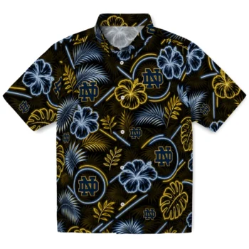 Notre Dame Fighting Irish Hawaiian Shirt - Neon Florals Black