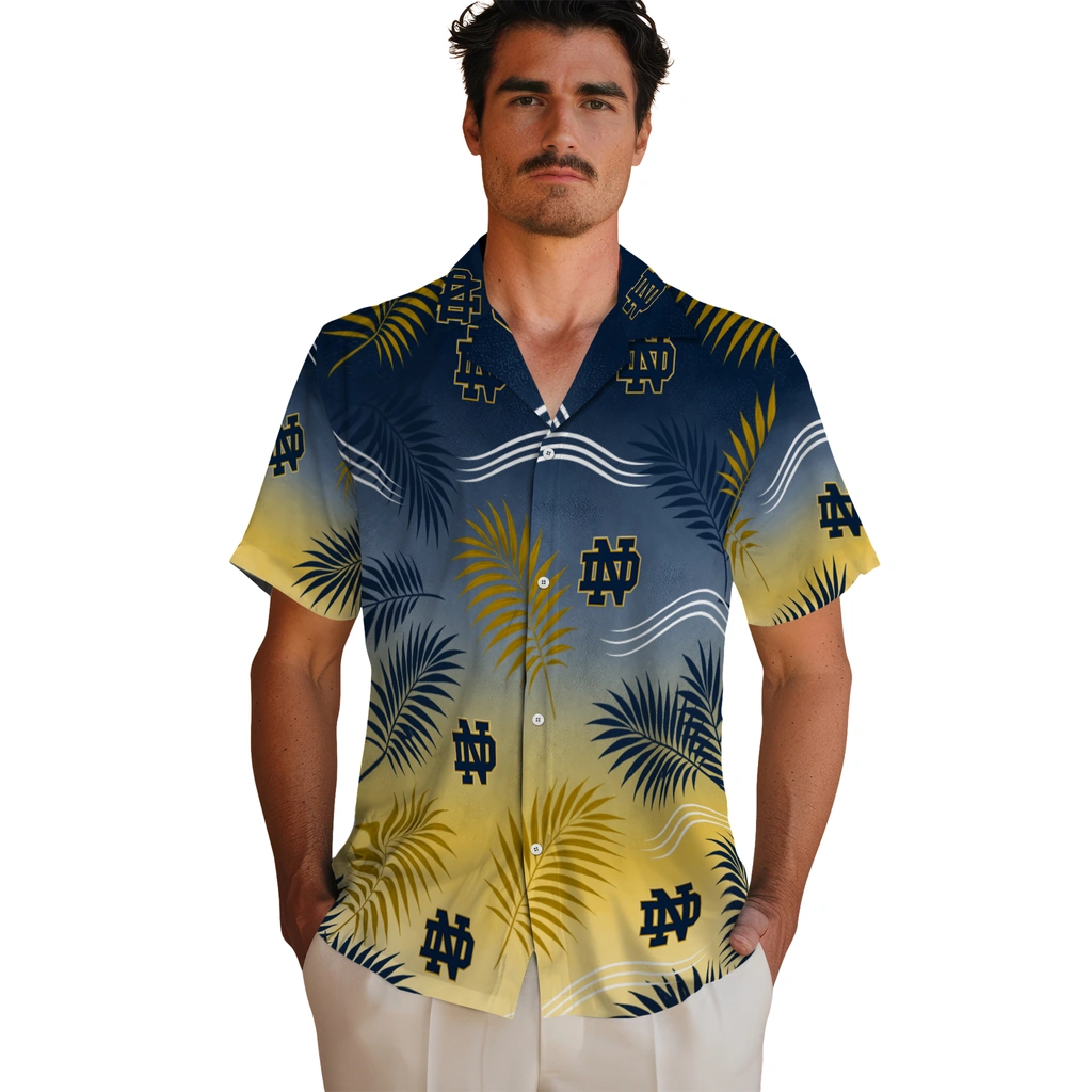 notre-dame-fighting-irish-hawaiian-shirt-custom-ombre-fronds-navy-fashion-forward.webp