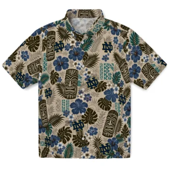Notre Dame Fighting Irish Hawaiian Shirt - Tiki Masks Warm Beige