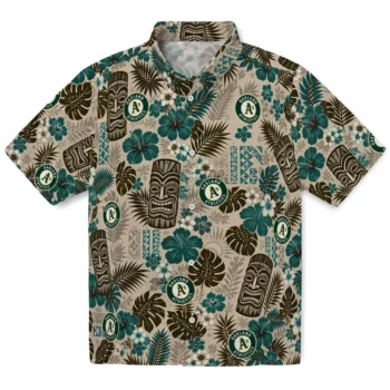 Oakland Athletics Hawaiian Shirt - Tiki Masks Warm Beige