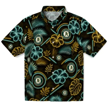 Oakland Athletics Hawaiian Shirt - Neon Florals Black