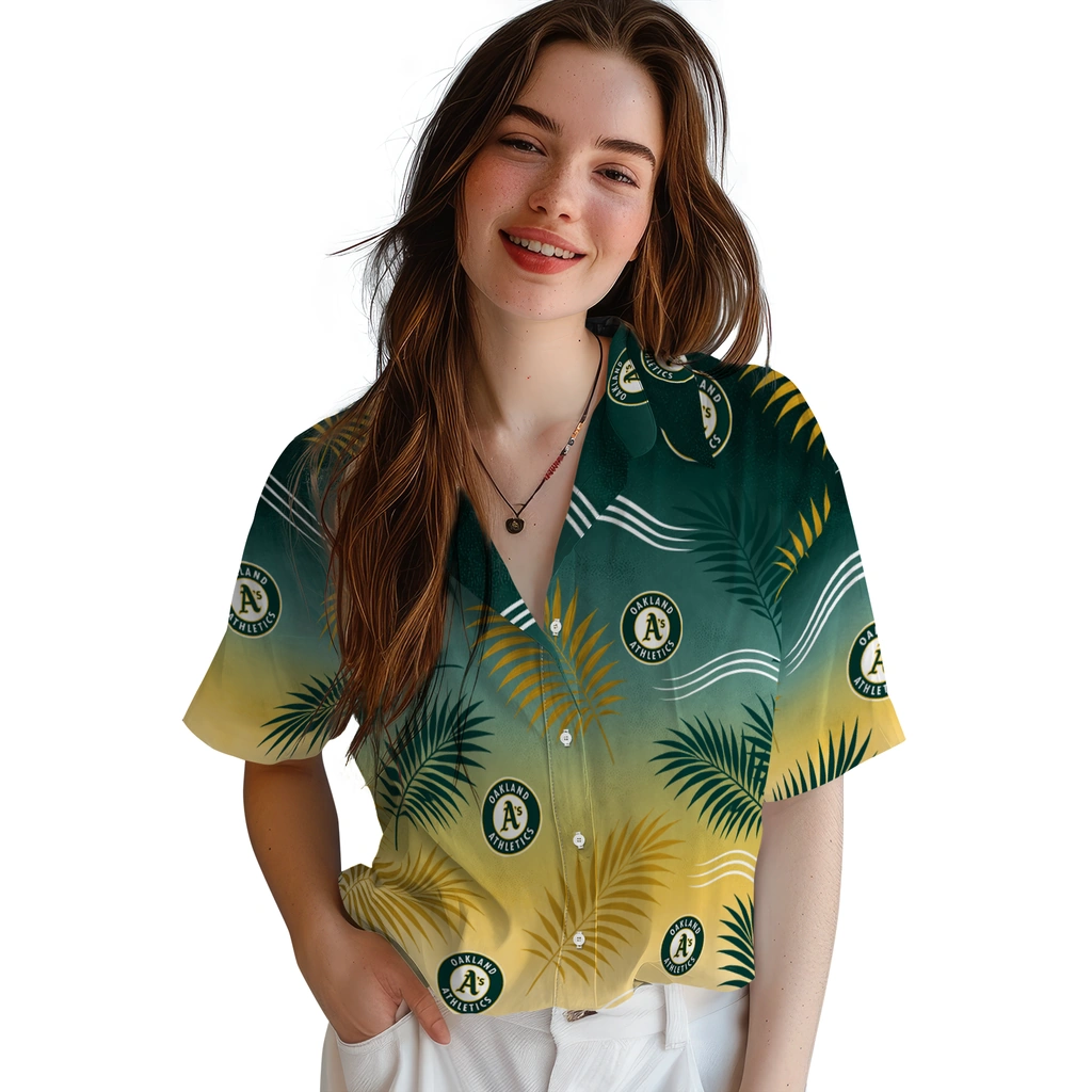 oakland-athletics-hawaiian-shirt-personalized-ombre-fronds-green-latest-model.webp