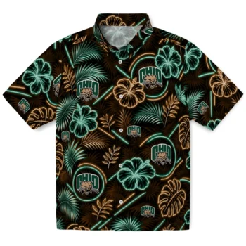 Ohio Bobcats Hawaiian Shirt - Neon Florals Black