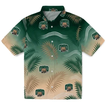 Ohio Bobcats Hawaiian Shirt - Ombre Fronds Green