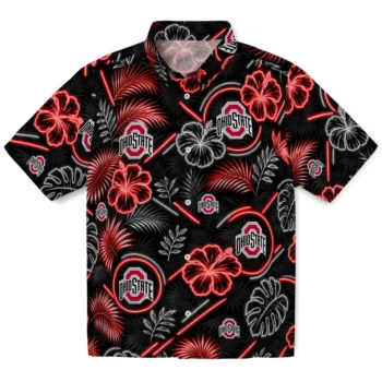 Ohio State Buckeyes Hawaiian Shirt - Neon Florals Black