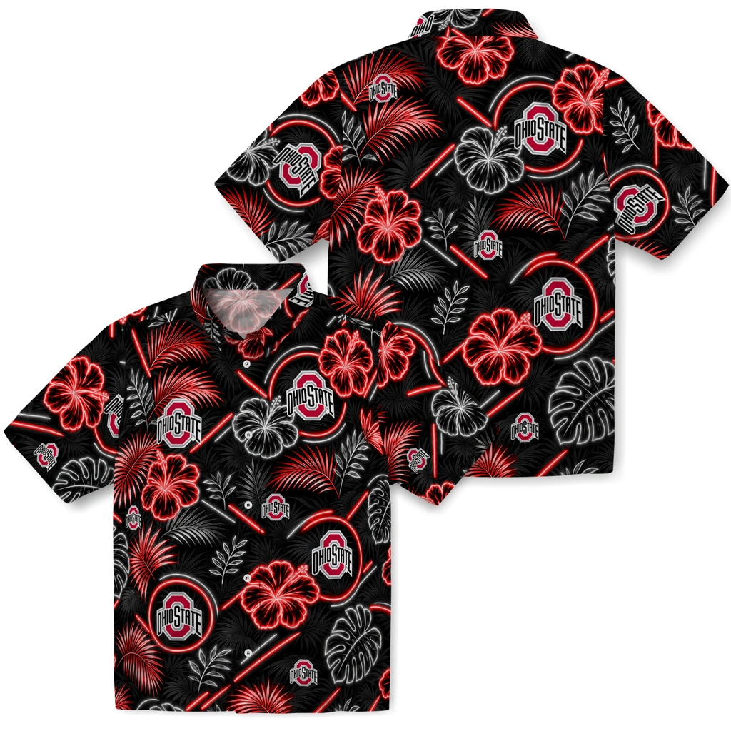 ohio-state-buckeyes-hawaiian-shirt-customized-neon-florals-black-high-quality.webp