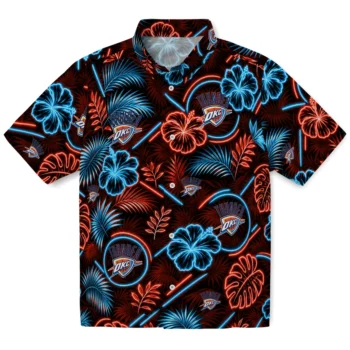 Oklahoma City Thunder Hawaiian Shirt - Neon Florals Black