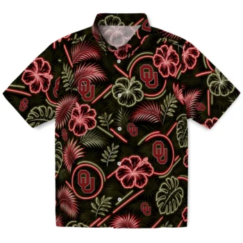 Oklahoma Sooners Hawaiian Shirt - Neon Florals Black