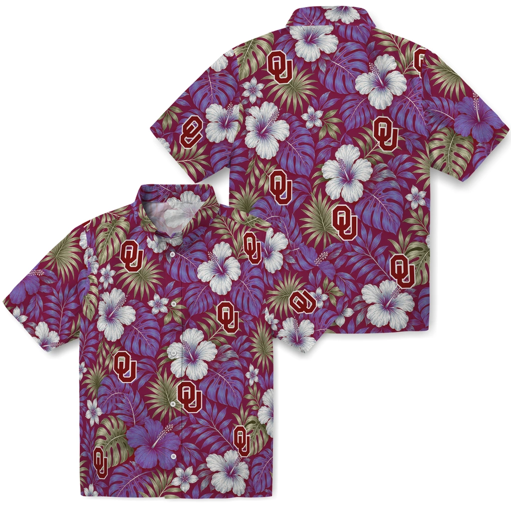 oklahoma-sooners-hawaiian-shirt-customized-hibiscus-monstera-crimson-high-quality.webp