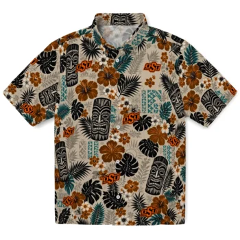 Oklahoma State Cowboys Hawaiian Shirt - Tiki Masks Warm Beige
