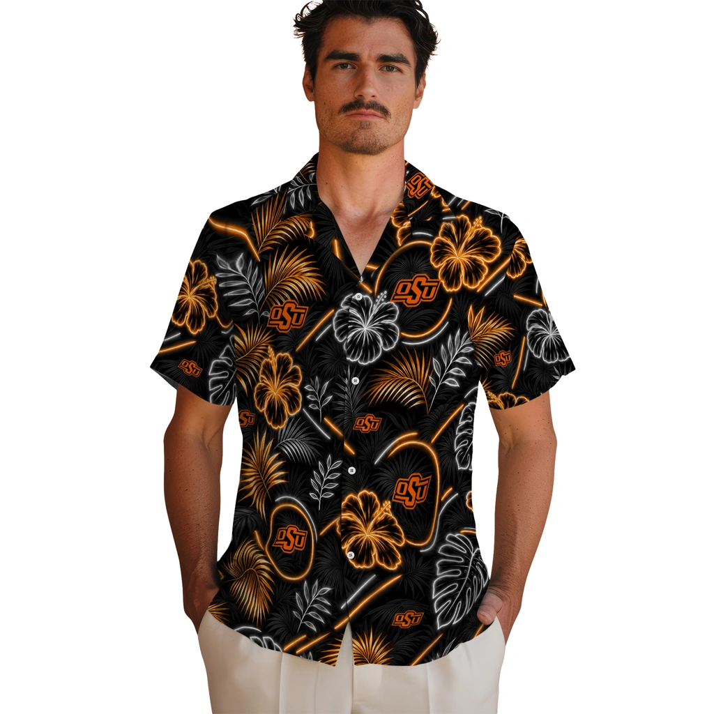 oklahoma-state-cowboys-hawaiian-shirt-personalized-neon-florals-black-fashion-forward.webp
