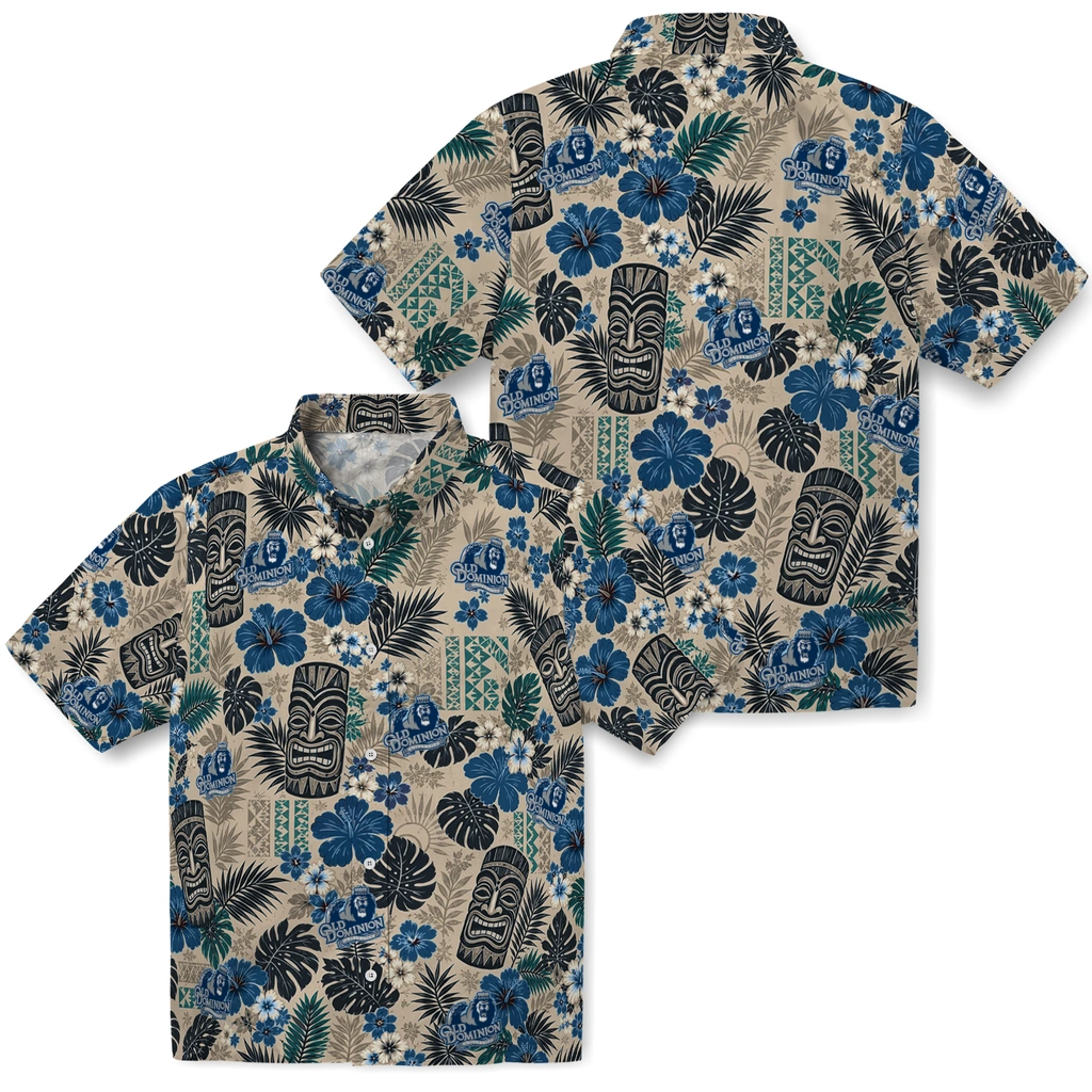 old-dominion-monarchs-hawaiian-shirt-customized-tiki-masks-warm-beige-high-quality.webp