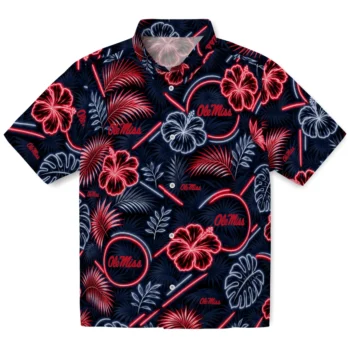 Ole Miss Rebels Hawaiian Shirt - Neon Florals Black