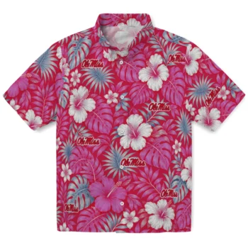 Ole Miss Rebels Hawaiian Shirt - Hibiscus Monstera Red