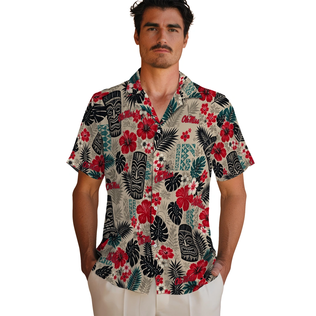ole-miss-rebels-hawaiian-shirt-personalized-tiki-masks-warm-beige-fashion-forward.webp