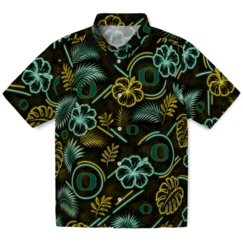 Oregon Ducks Hawaiian Shirt - Neon Florals Black