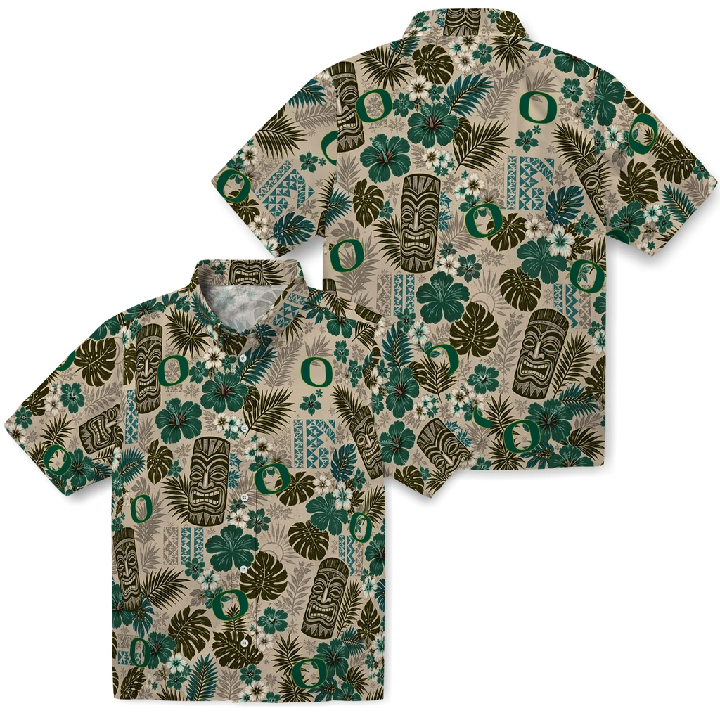 oregon-ducks-hawaiian-shirt-personalized-tiki-masks-warm-beige-high-quality.webp