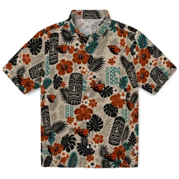 Oregon State Beavers Hawaiian Shirt - Tiki Masks Warm Beige