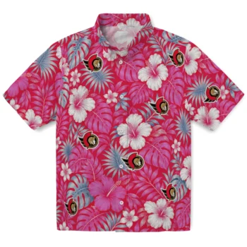 Ottawa Senators Hawaiian Shirt - Hibiscus Monstera Red