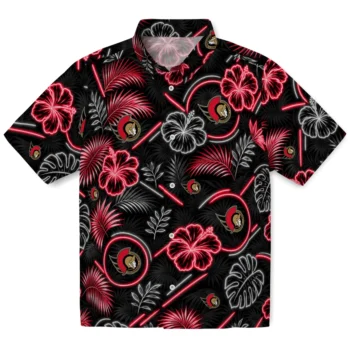 Ottawa Senators Hawaiian Shirt - Neon Florals Black