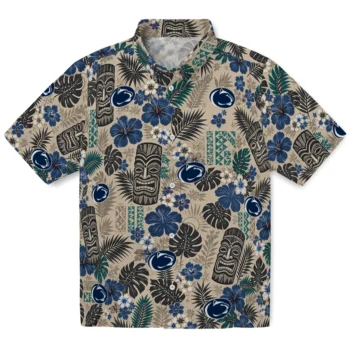 Penn State Nittany Lions Hawaiian Shirt - Tiki Masks Warm Beige