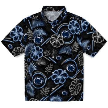 Penn State Nittany Lions Hawaiian Shirt - Neon Florals Black