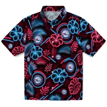 Philadelphia 76ers Hawaiian Shirt - Neon Florals Black